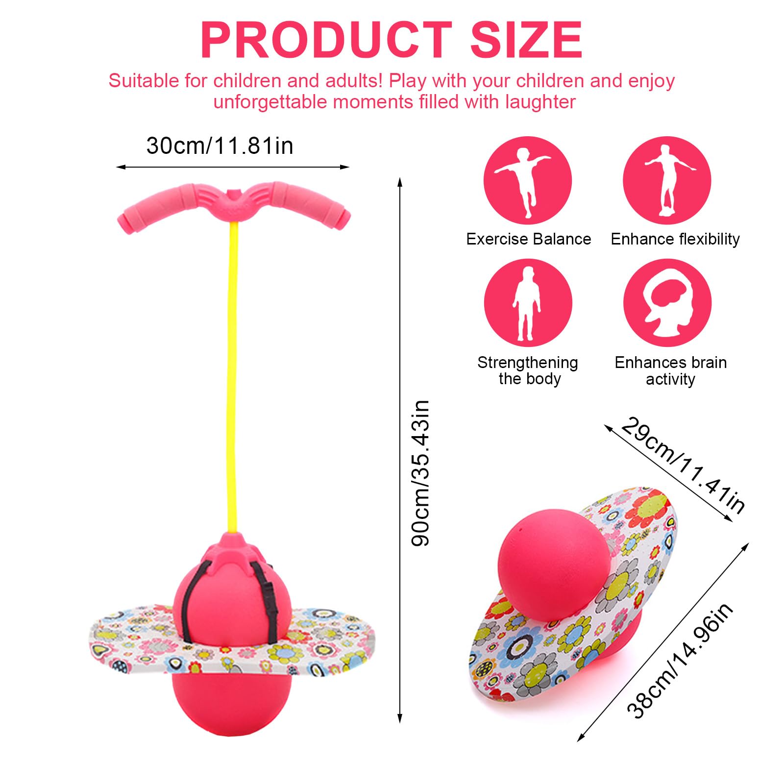Pogo Ball mit Griffen, Pogo Stick Hüpfball für Kinder, Hüpfstange mit Luftpumpe, Pogo Ball zum Training des Gleichgewichts, Jump Spiel Geschenk für Kinder ab 6 Jahre (Rosa)