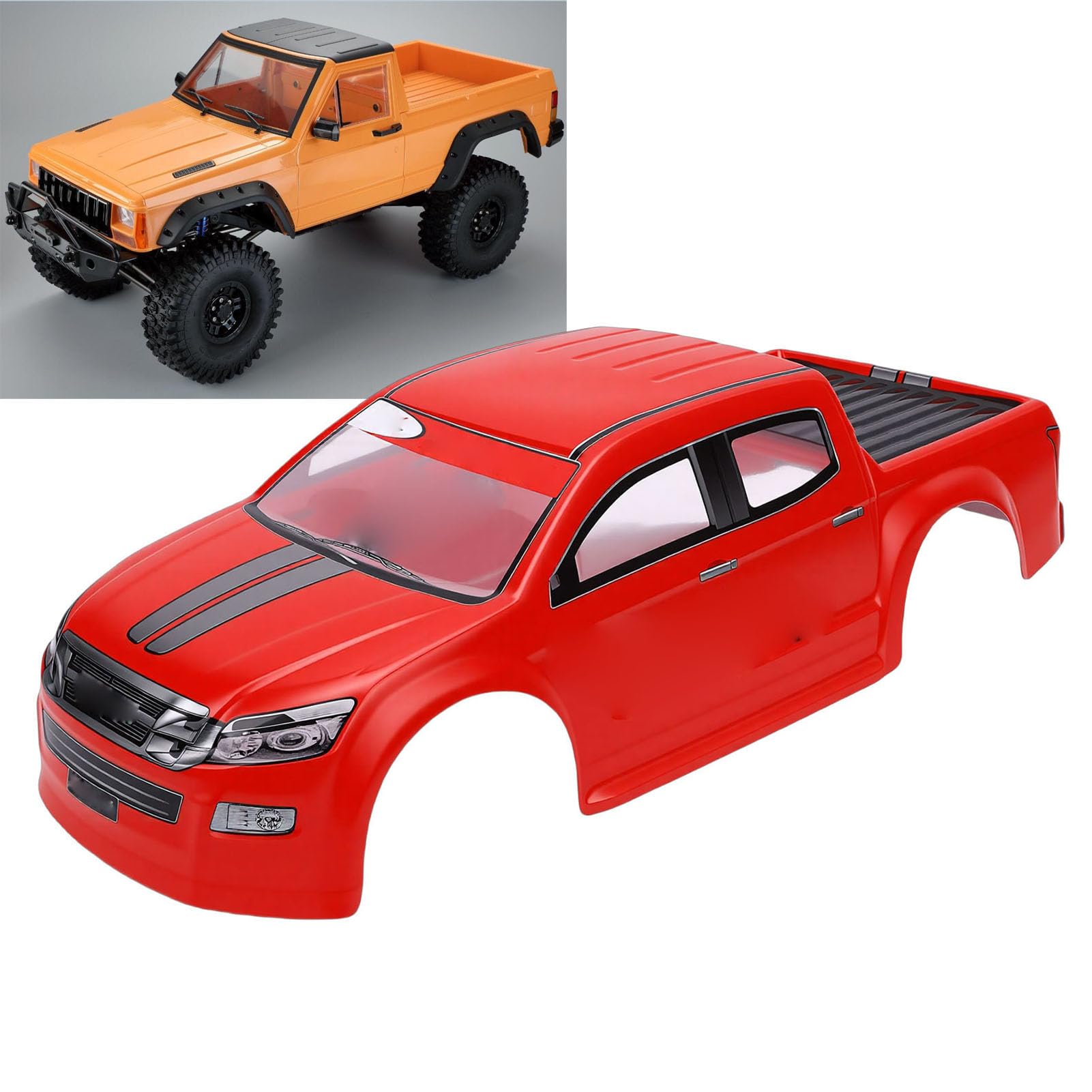 Uniwersalna karoseria ciężarówki RC z PVC w skali 1/10 do samochodu RC z rozstawem osi 26 cm (Czerwony)