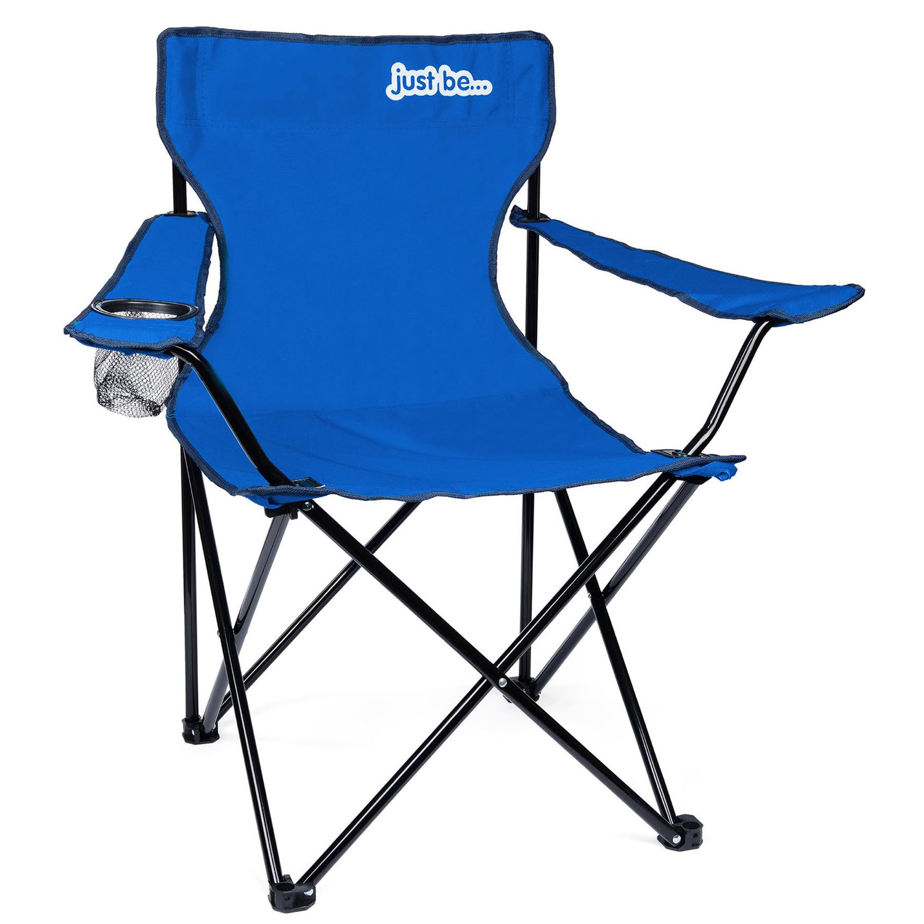 just be... Camping Chair – Lightweight, Foldable & Portable Outdoor Seat with Armrests, Cup Holder & Carry Bag | For Adults & Kids | Garden, Beach, BBQ & Fishing – Royal Blue with Dark Blue Trim — image 1