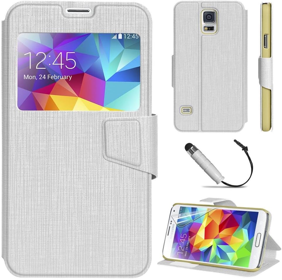 Book Flip Smart S View Wallet Leather Case Cover Stand For SAMSUNG Galaxy S5 - White