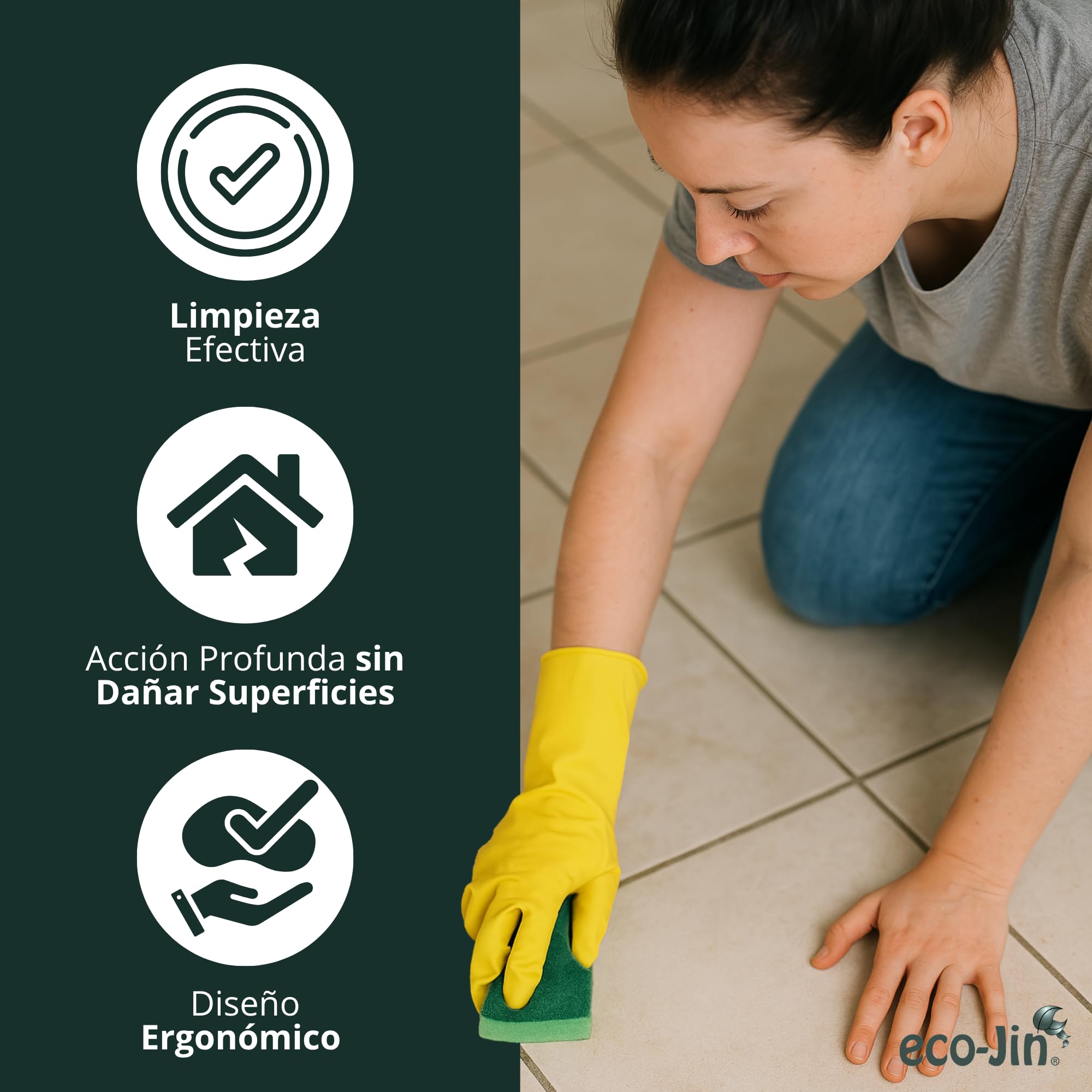 Eco-Jin Pack SPA | Difusor | Cepillo Para Juntas Amarillo | Bayeta Microfibra | Estropajo Con Esponja | Limpiador Multiusos