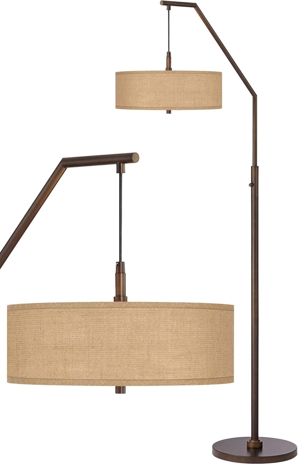 Possini Euro Design Modern Arched Floor Lamp Downbridge 71.5" Tall Oil Rubbed Bronze Metal Standing Pole Base Burlap Fabric Drum Shade for Living Room Reading House Bedroom Home