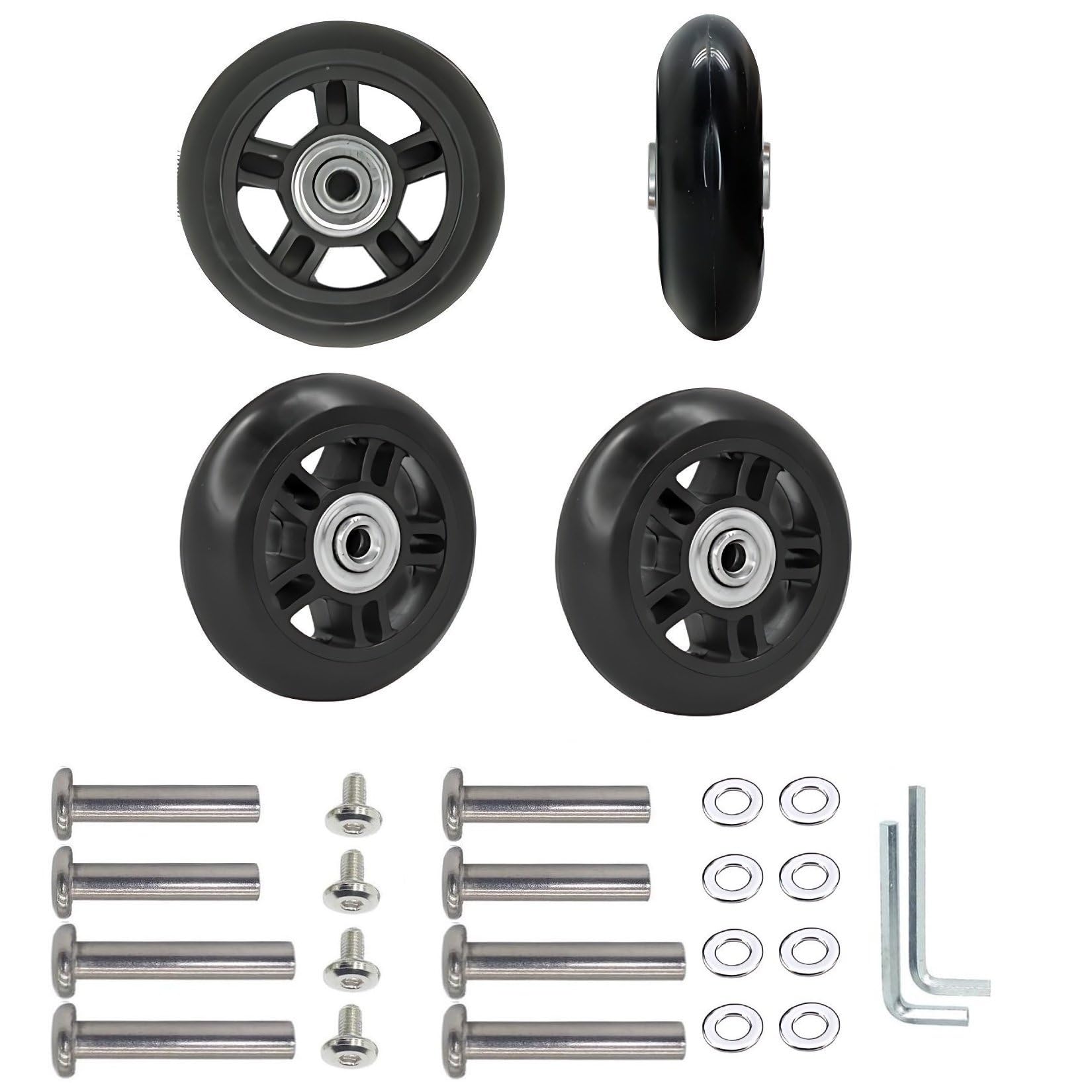 Roues pivotantes en caoutchouc 70mm avec kit de roulements fluides pour valises