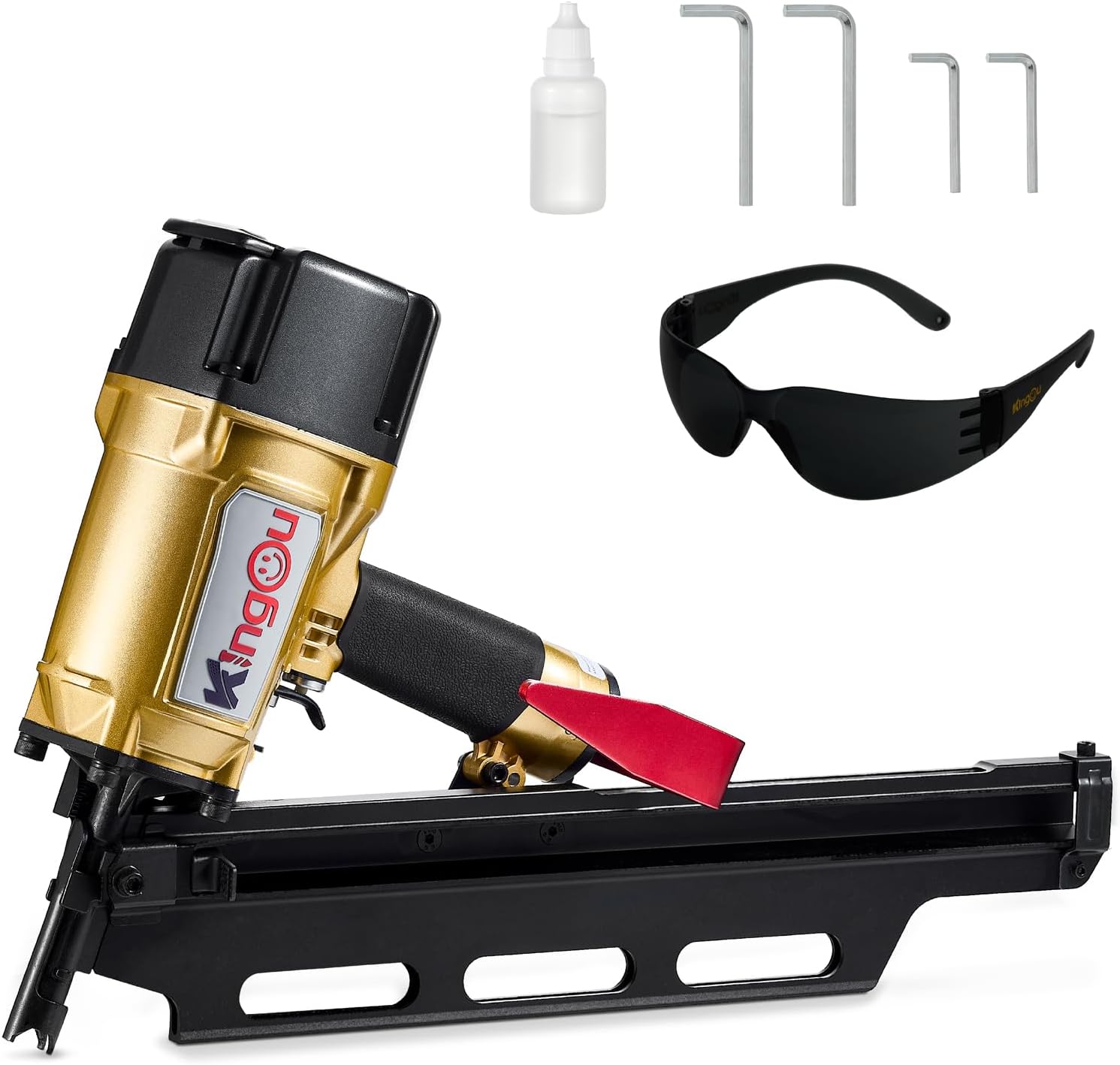 KingOu NR2183 21 Degree Aluminum Magazine, Pneumatic Framing nail gun, 2-Inch up to 3-1/4-Inch Plastic Collated Full Head Framing Nails, Framing, Wooden House Building, Fencing