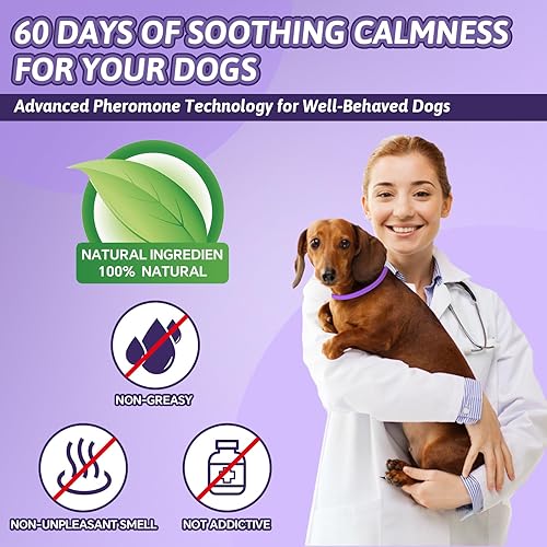 Miniatura 5 de VICSOM Collares calmantes para perros, collar calmante de feromonas para perros, collar calmante natural, impermeable, ajustable, con 60 días,