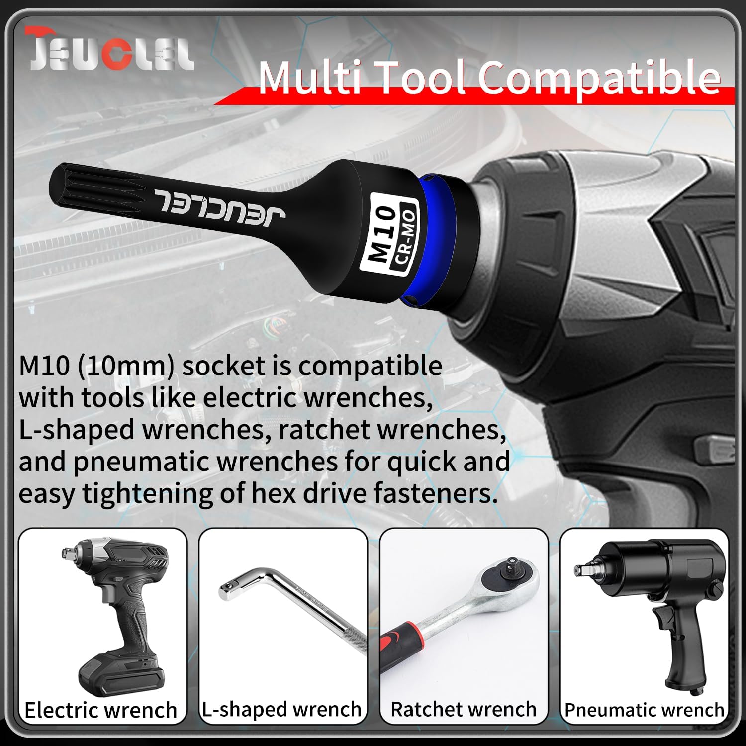 2PCS M10 Triple Square Impact Spline Bit Socket, 10mm 1/2" Drive | 12 Point, Cr-Mo, Lengthen Screwdriver Adapter for Electric Ratchet Wrenches, Fastening Screws, Socket Wrench, Head Drill