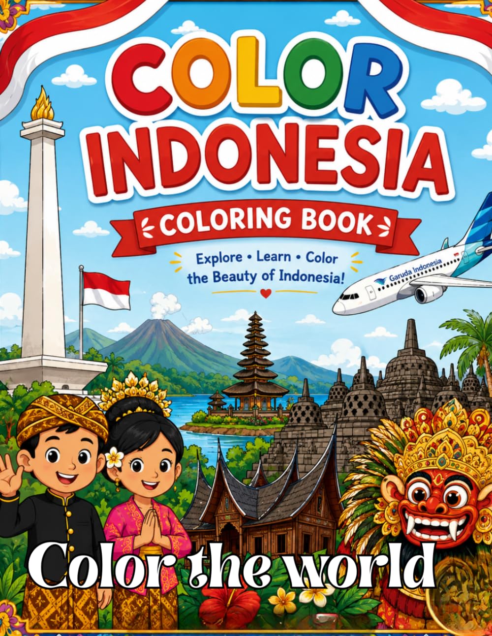 Color The World Color Indonesia: A Fun Journey Through Indonesia’s Culture, Nature, and Famous Landmarks