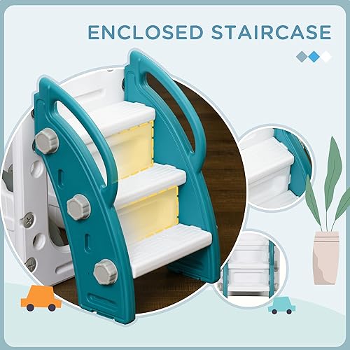 Miniatura 5 de Qaba Tobogán 8 en 1 para niños de 1 a 3 años, juego de tobogán interior para niños con aro de baloncesto, escalador, telescopio, túnel, volante,