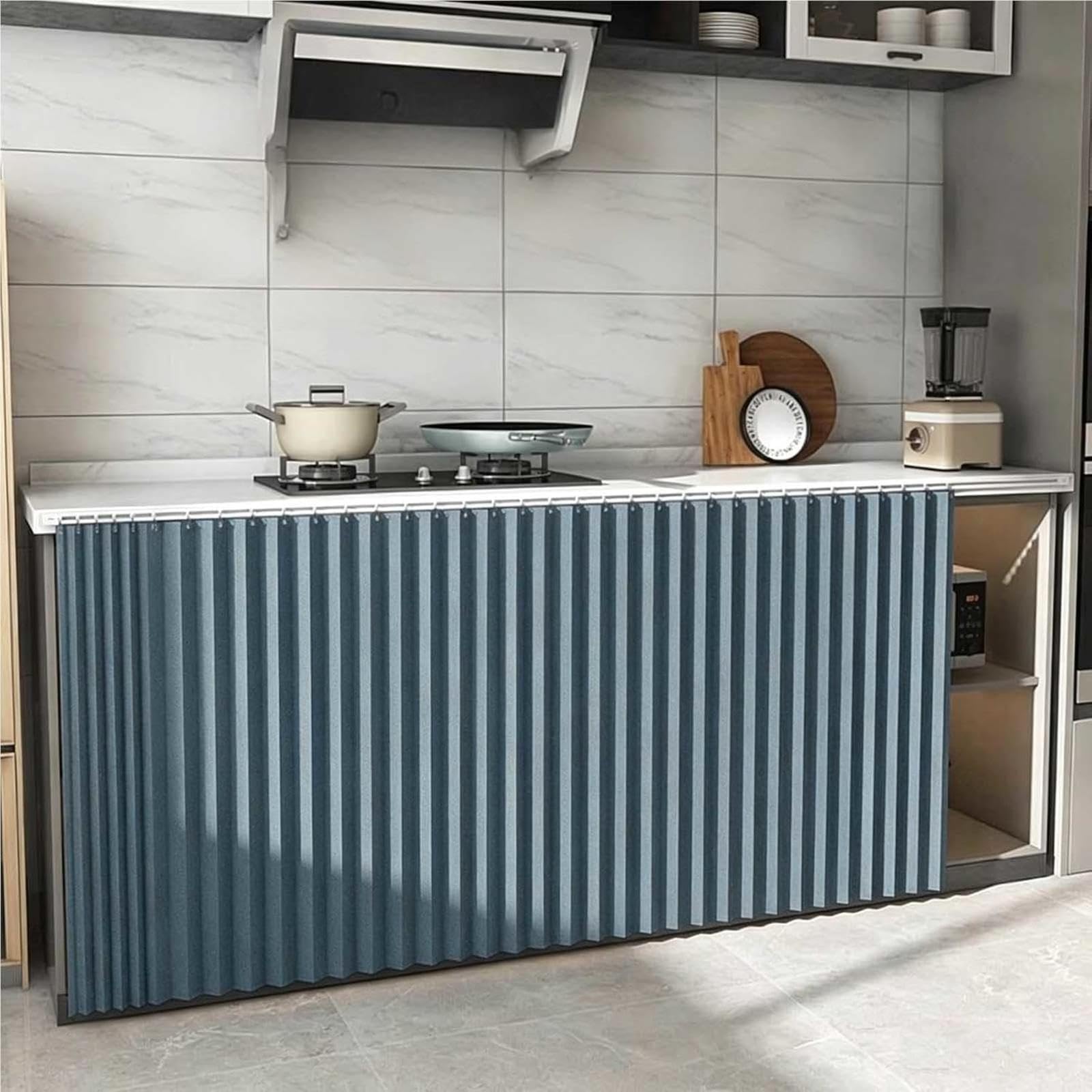 Rideau pour placard cuisine coulissant et imperméable bleu 60x80 cm