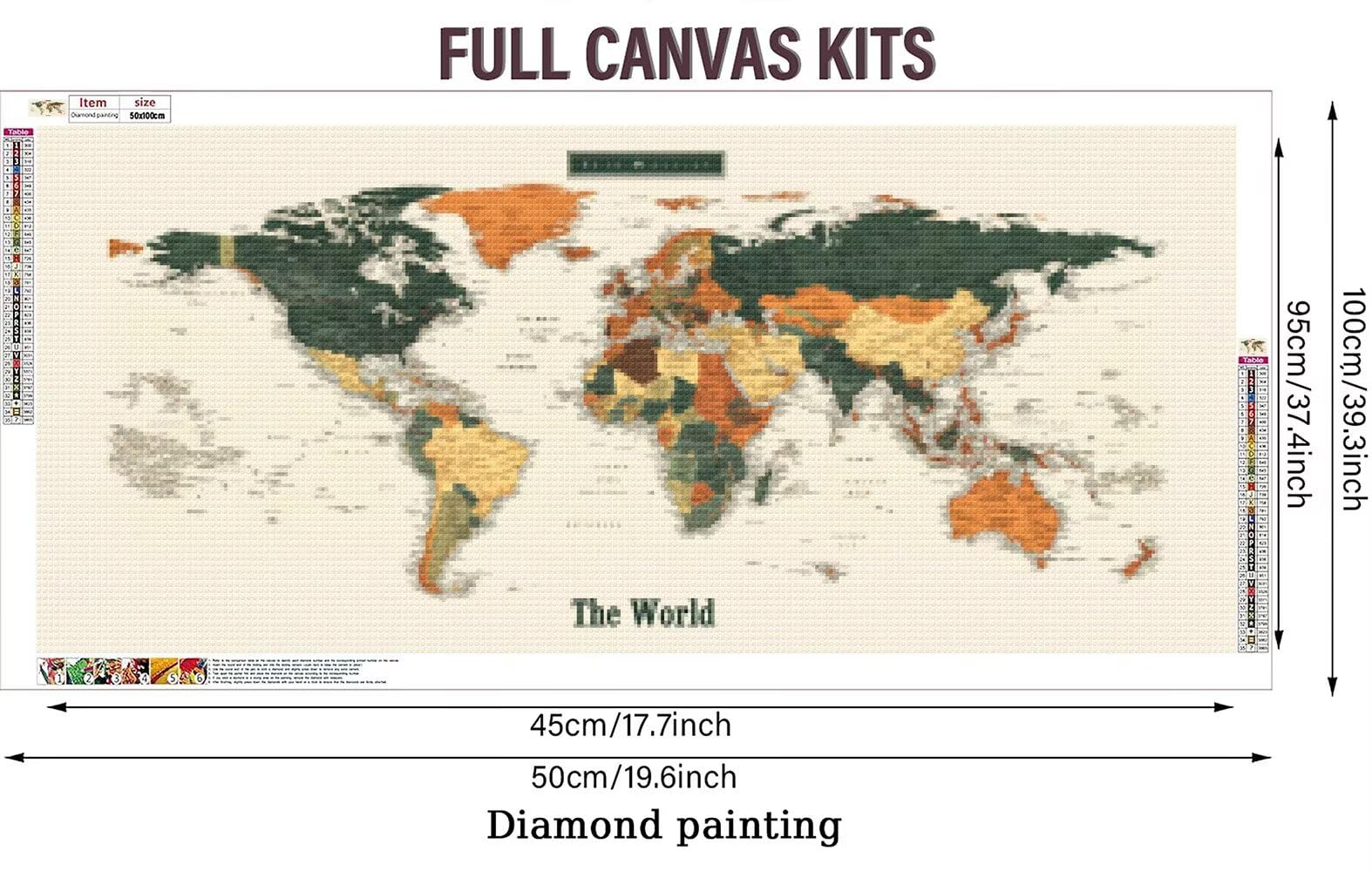 Diamentowy obraz dla dorosłych i dorosłych, mapa świata, zestaw do malowania diamentami, 80 x 199 cm, zestaw do majsterkowania, dla dorosłych, duży zestaw do produkcji mozaiki, dekoracja ścienna, Boże