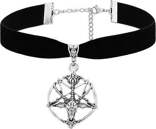 Sacina Gargantilla gótica de baphomet, gargantilla de calavera de pentagrama negro, collar gótico, gargantilla gótica, gargantilla gótica,