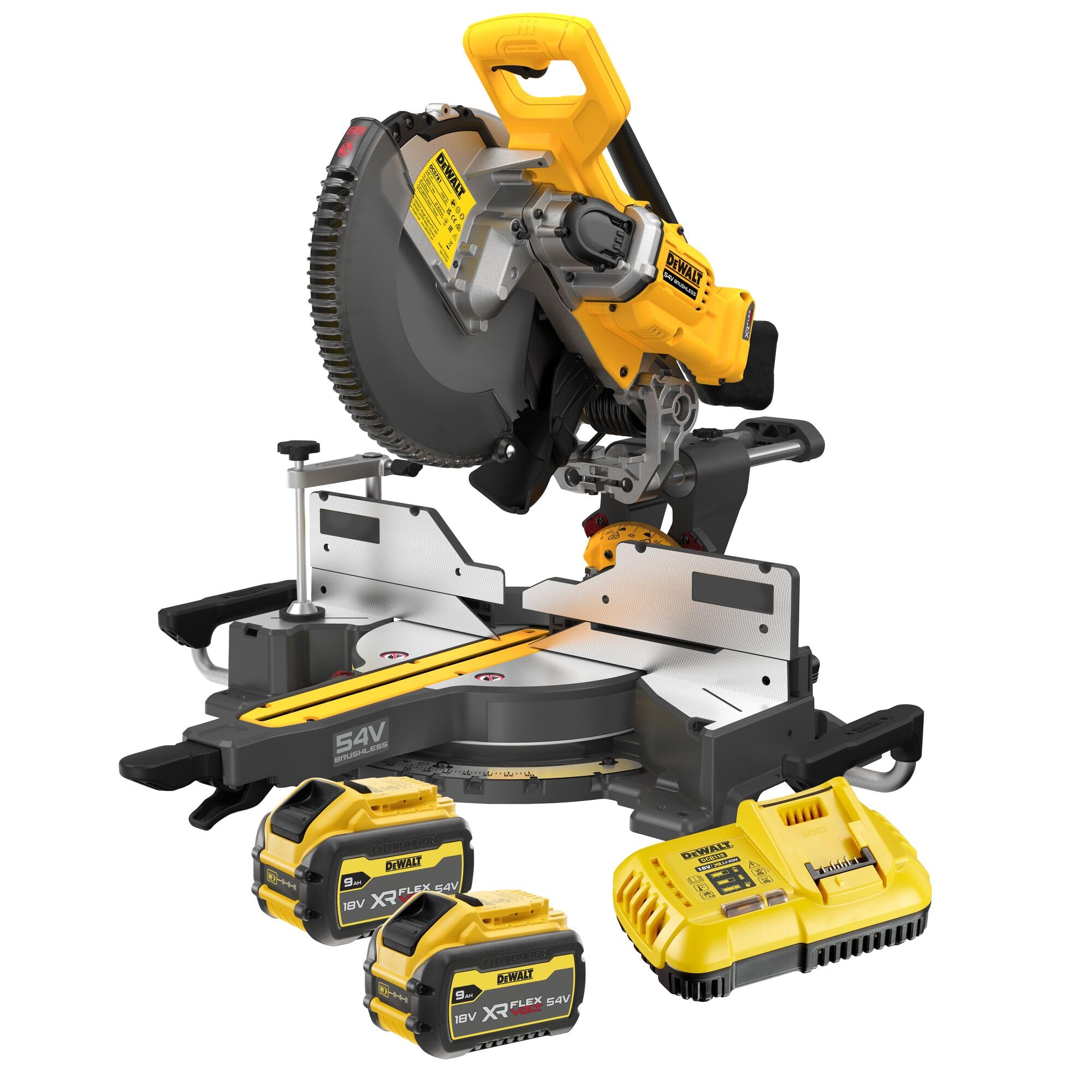 Dewalt Yellow - Black Cordless Panel Saw Dcs781x2 Mitre Saw With 305 Mm Disc Diameter, High Cutting Capacity, 54 V