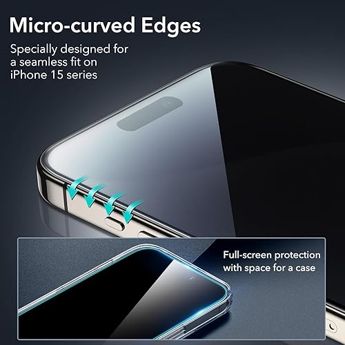 Miniatura 3 de ESR Paquete de 3+2 protectores de pantalla de privacidad para iPhone 15 Pro, protector de pantalla de privacidad de vidrio templado antiespía,
