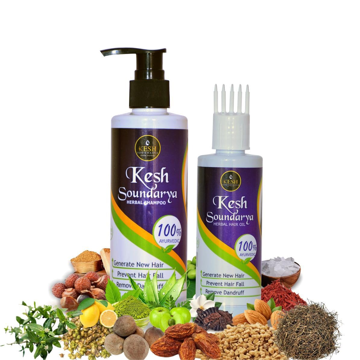 Keshsoundarya Herbal Hair Oil 100ml + Herbal Shampoo 250ml | Combo Pack | Promotes Hair Growth & Control Hair Fall