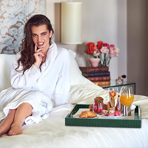 Miniatura 6 de Bandeja para servir con asas bandeja otomana de piel sintética de 171 x 118 pulgadas bandeja rectangular para mesa de café bandeja decorativa