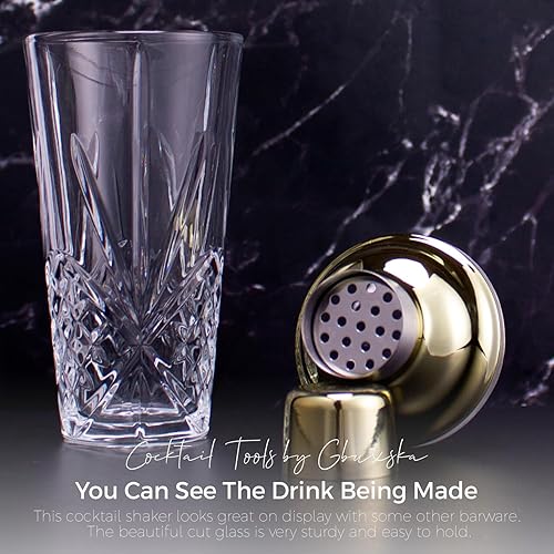 Miniatura 5 de Gbuxska Coctelera de cristal, 14.5 onzas, coctelera para bares, whisky, cócteles, color dorado