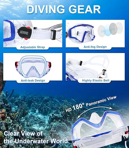 Miniatura 2 de Aegend - Equipo de esnórquel para adultos, jóvenes y niños, juego de esnórquel seco con vista panorámica, tecnología mejorada anti-fuga y anti-vaho,