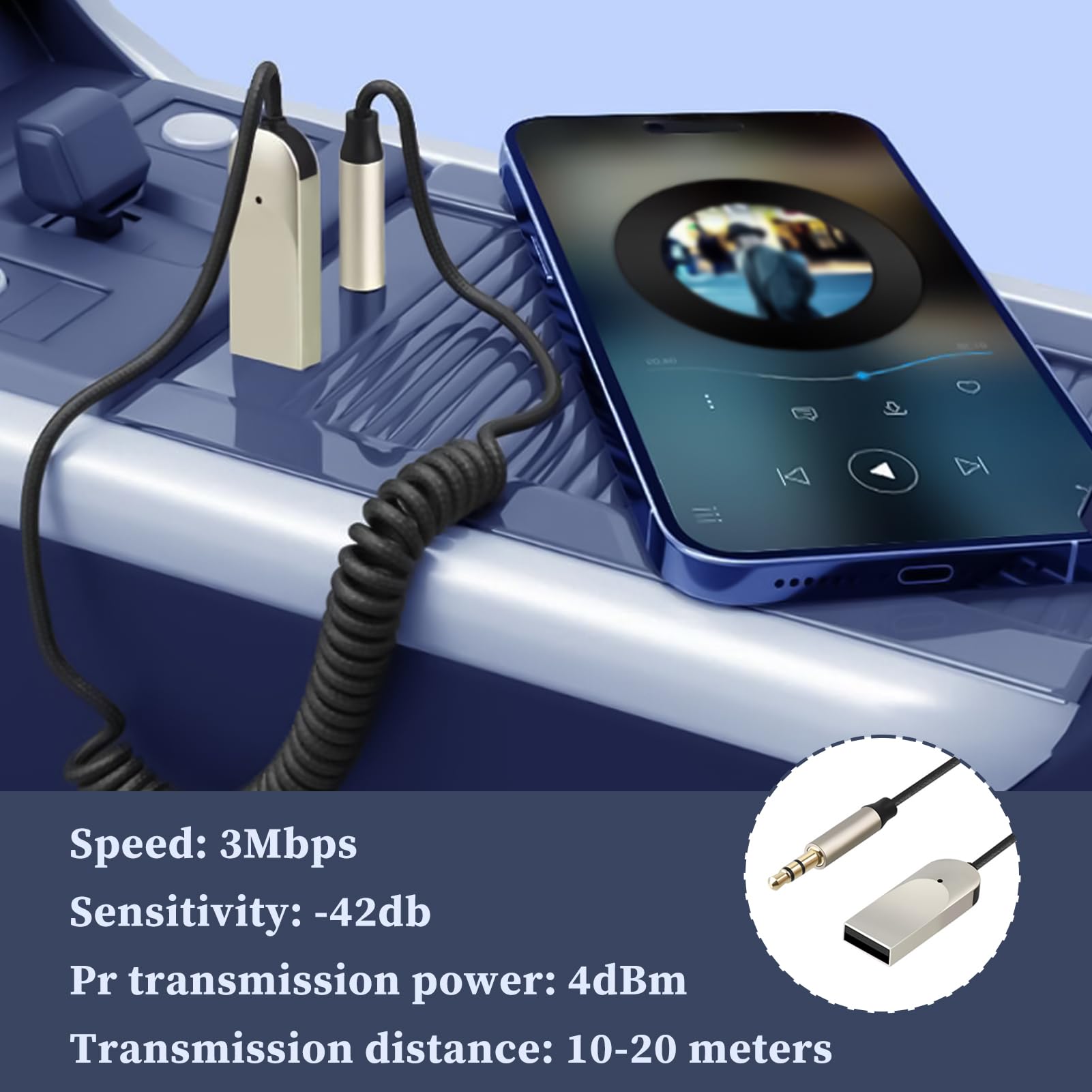 Ricevitore Bluetooth 5.4 per Auto con Jack 3.5mm, Adattatore AUX Bluetooth USB con Microfono, Audio Wireless per Auto, Vivavoce per Chiamate, Altoparlanti Stereo, Cuffie, Cavo Estensibile, Universale