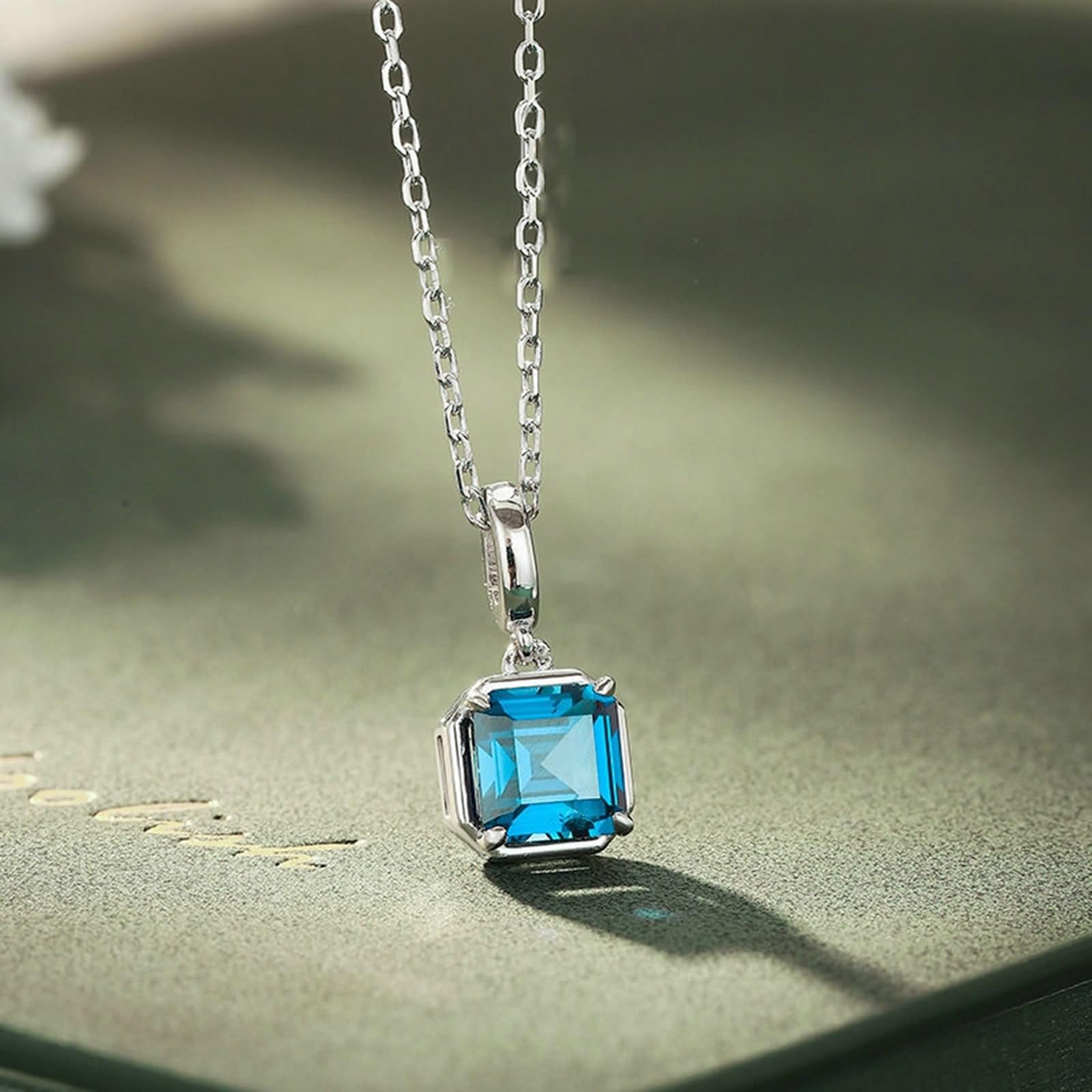 Kolia damska modna biżuteria, damski łańcuszek na szyję białe złoto 18 K Solitaire z 1,2 karata wyprodukowany w laboratorium szafir 45 cm