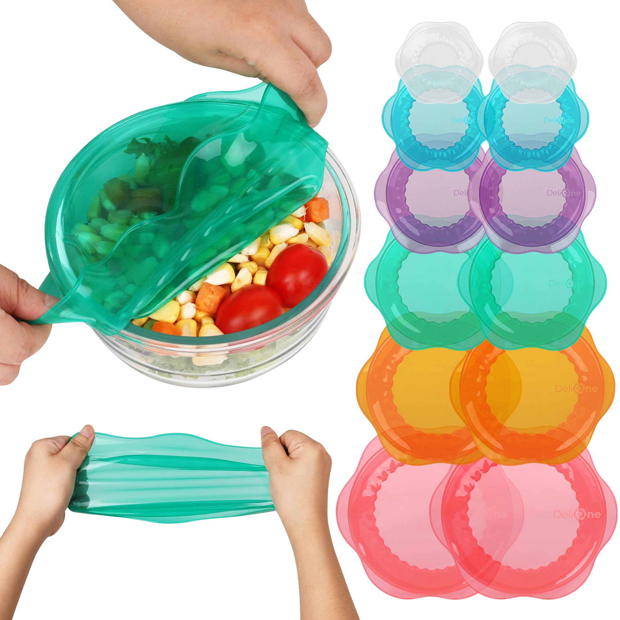 Silicone Stretch Lids for Food Storage in Fridge, Reusable Elastic Bowl Covers for Cup, Cans, Jars, Round &amp; Rectangle Container, Food Grade Silicone Microwave Food Cover, 12 PCS, Multicolor