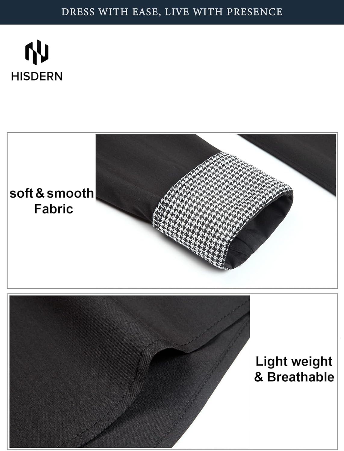 HISDERN Mens Dress Shirts Long Sleeve Button Down Casual Shirts for Men Inner Contrast Formal Business Tuxedo Wedding Shirt - Image 3