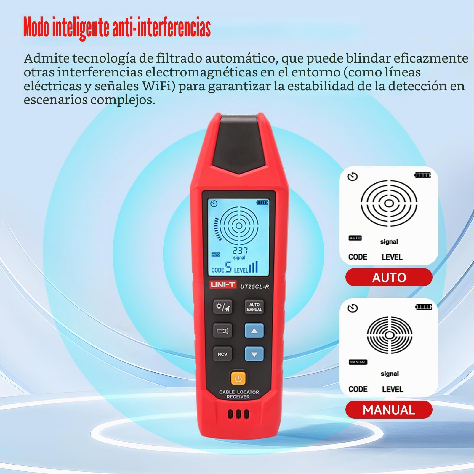UNI-T Localizador de cables subterráneos, UT25CLCircuit, detector de línea de 80 a 1000 V (NCV), probador de cables de profundidad máxima de detección de 8 pies, para riego de cables, cable de casa