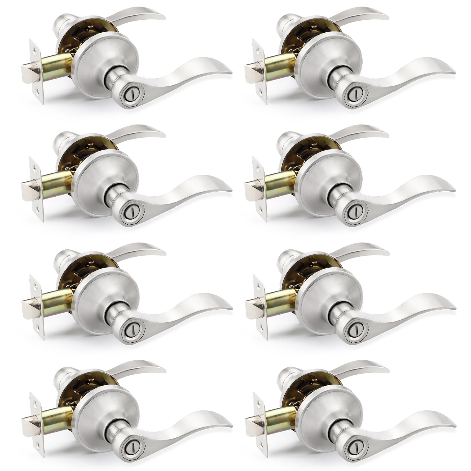 10 Pack Privacy Door Handles Satin Nickel Door Lever, Privacy Use Door Lock Set, Privacy Door Lever, Interior/Bathroom/Bedroom Door Handle, Wave Style Lever Door Handle