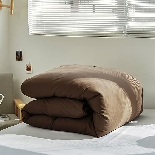 Miniatura 6 de Luxlovery Juego de edredón de 3 piezas de color marrón, tamaño California King, color marrón castaño, color chocolate, liso, suave, transpirable,