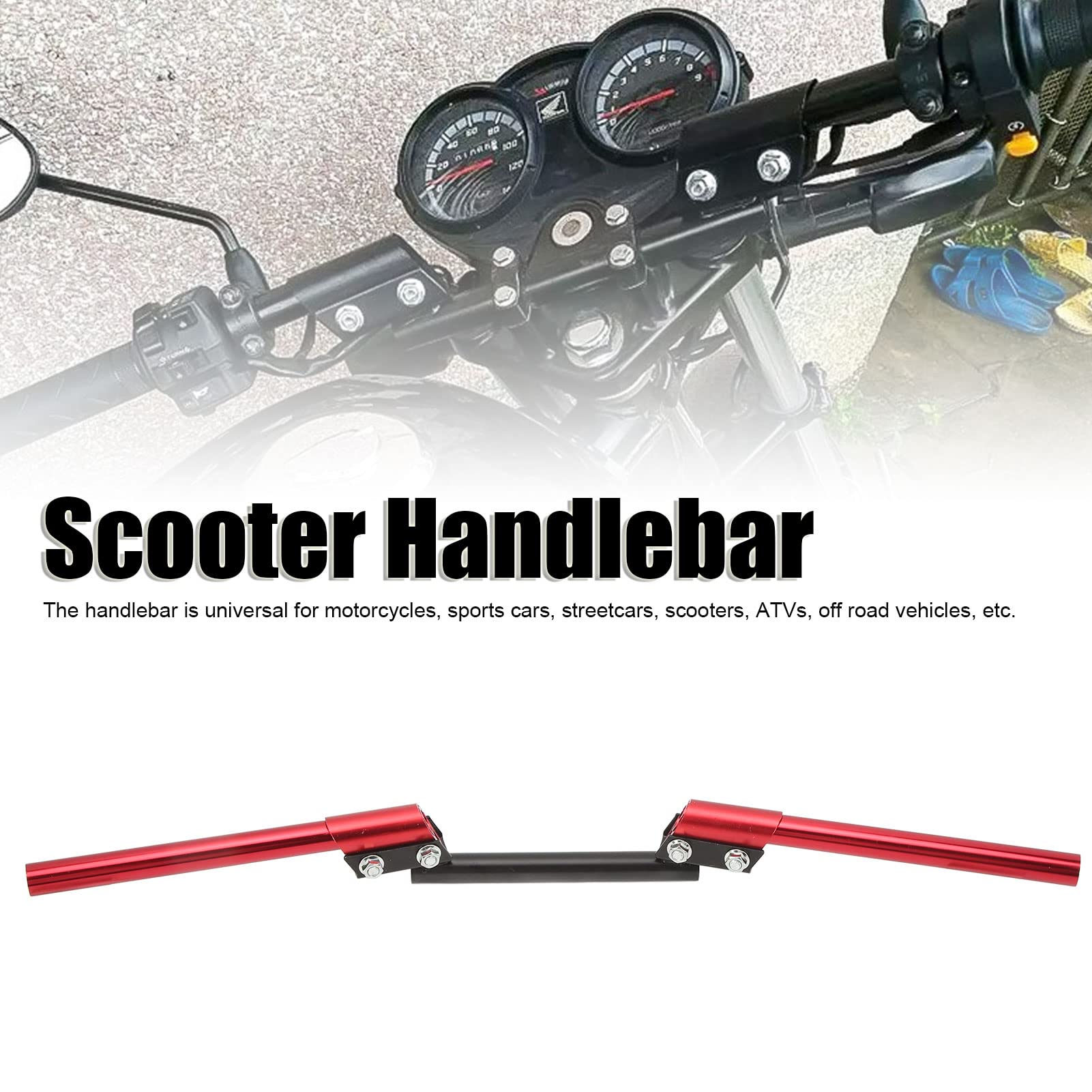 Manillar de Motocicleta de 22 mm, Manillar de Aleación de Aluminio de Ajustable Universal para Coche Deportivo, Scooter, Tranvía, ATV, Motocicleta, Bicicleta Deportiva(Rojo)