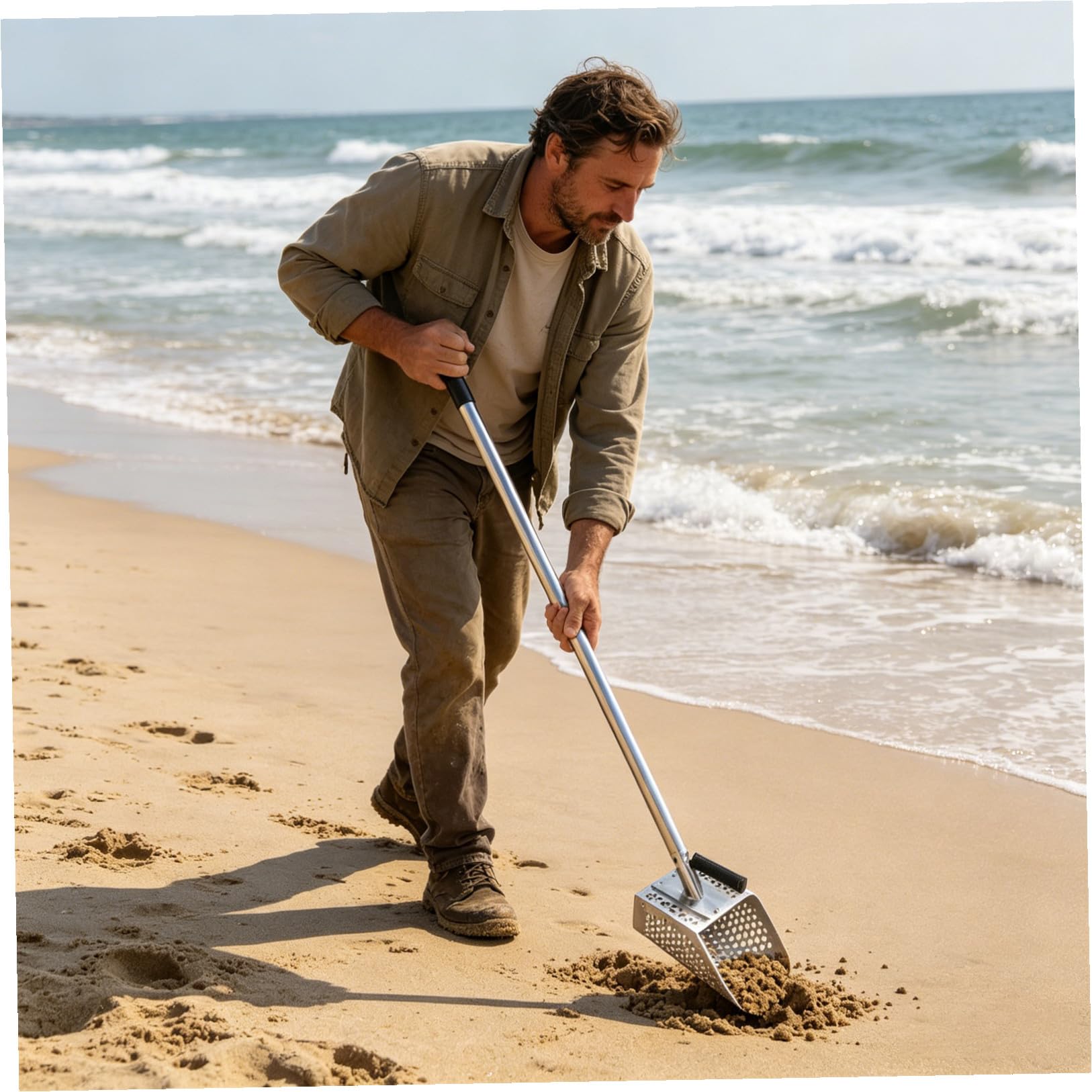 YARNOW Pala con Mango Ajustable para Detección de Metales de Acero Inoxidable de 42.5 Pulgadas de Playa y Exploración la Arena