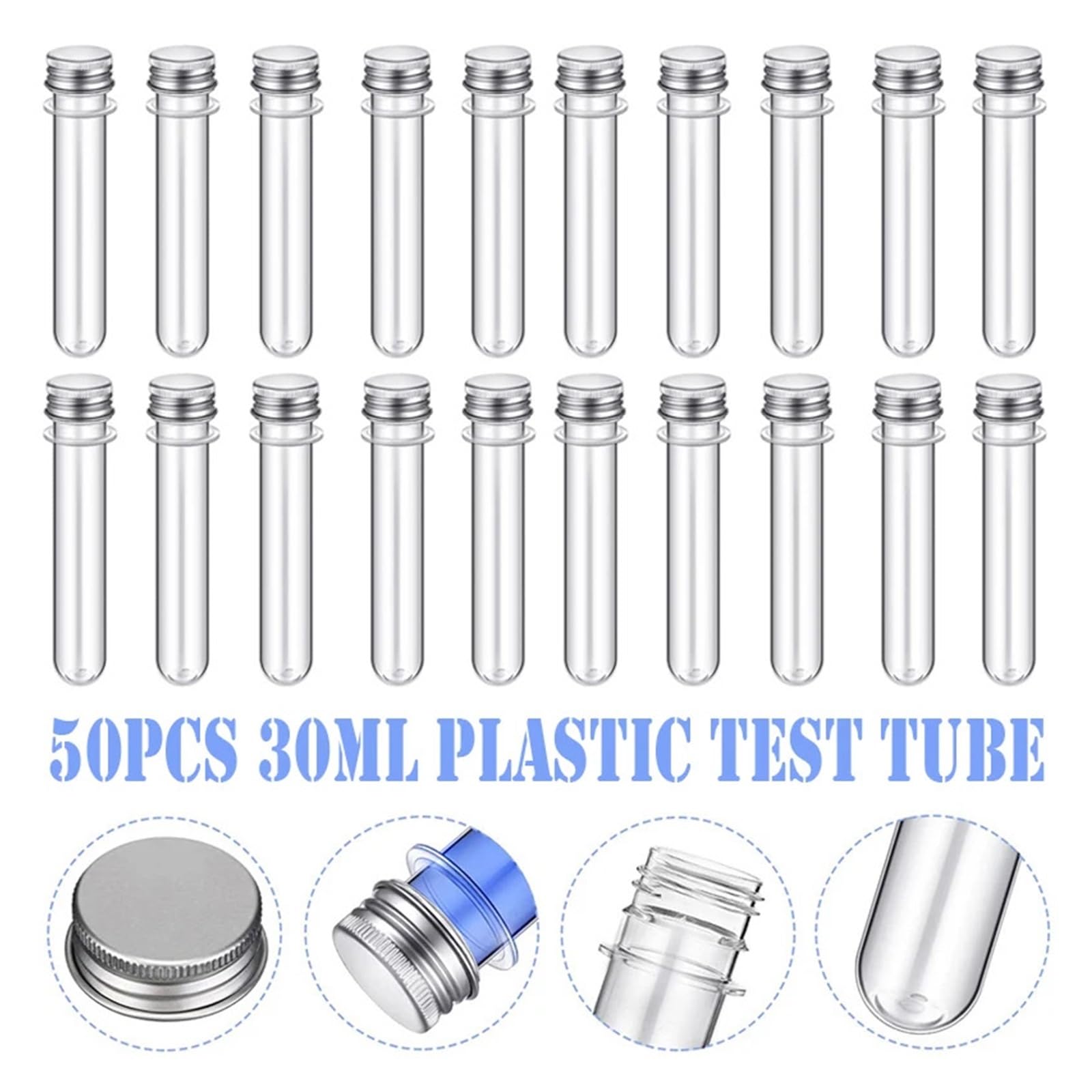MENGKE 50Pcs 30ml Plastic Test Tube With Screw Cap Capsule PET Bottle Aluminum Cap Packing Tube
