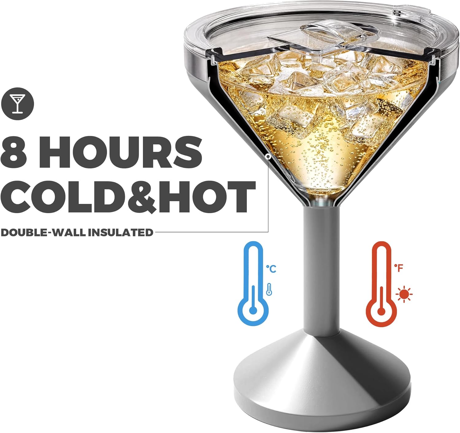 13oz Stainless Steel Martini Glass - Insulated Margarita Tumbler with Lid,Double-layer insulation function for outdoor, picnic, poolside, beach and yard parties - Image 5