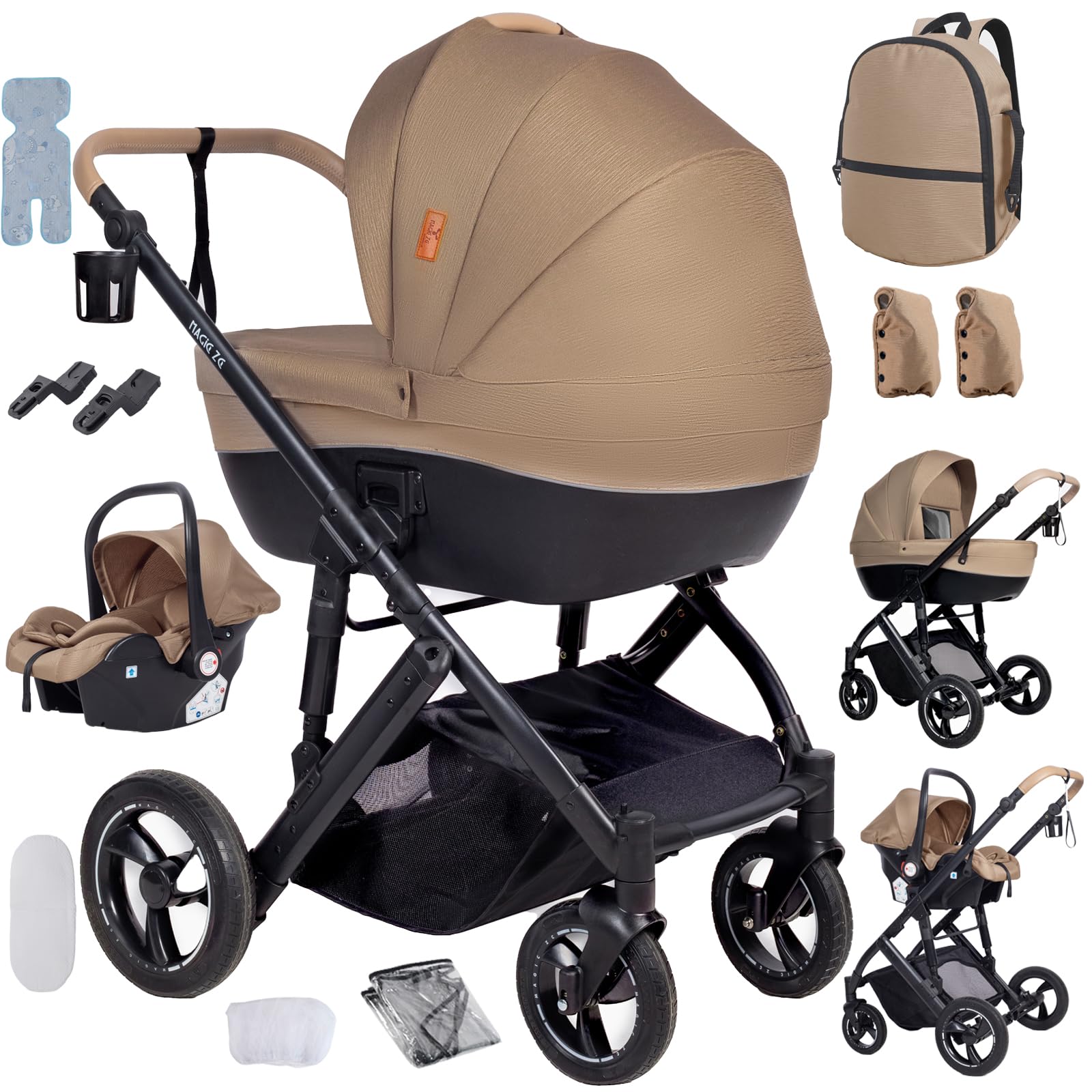 3 in 1 Travel Systems Baby Stroller with Carrycot, Sleeping Basket, Shock-Absorbing, 0-48 Months (3 in 1 Brown) — view 16