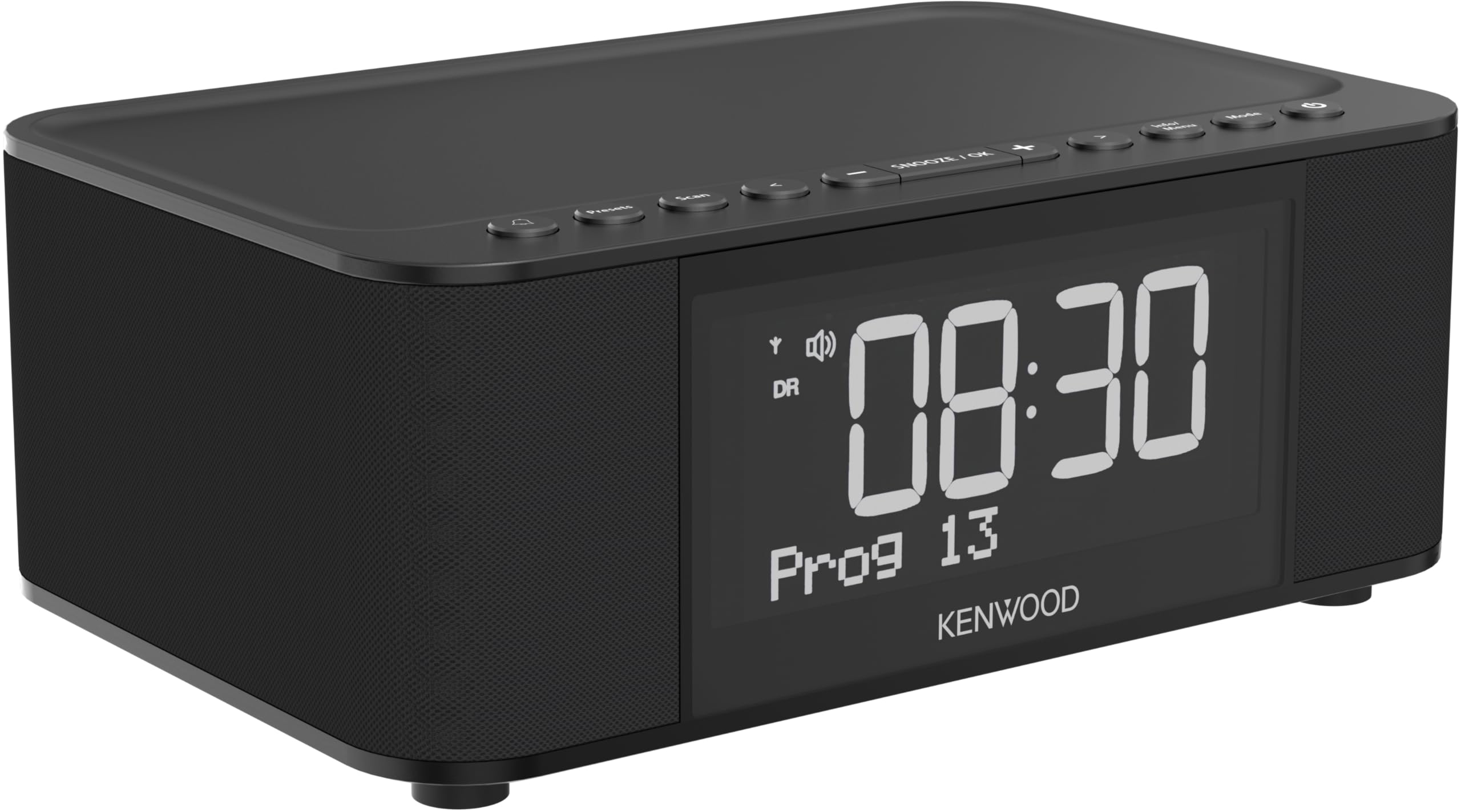 Kenwood CR-ST40DAB-B - Radiosveglia stereo con 3 sveglie, DAB+, FM, Bluetooth, USB, funzione di ricarica, grande display, dimmerabile a 5 livelli, 6 Watt RMS, memoria stazione, nero