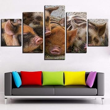Amazon Hnfsclub 5キャンバス絵画5ピース4かわいい豚キャンバス動物壁アート絵画壁紙写真リビングルーム家の装飾家の改善ポスターポスター壁画家の装飾壁h 55 Cm X M B 100 Cm ウォールステッカー オンライン通販