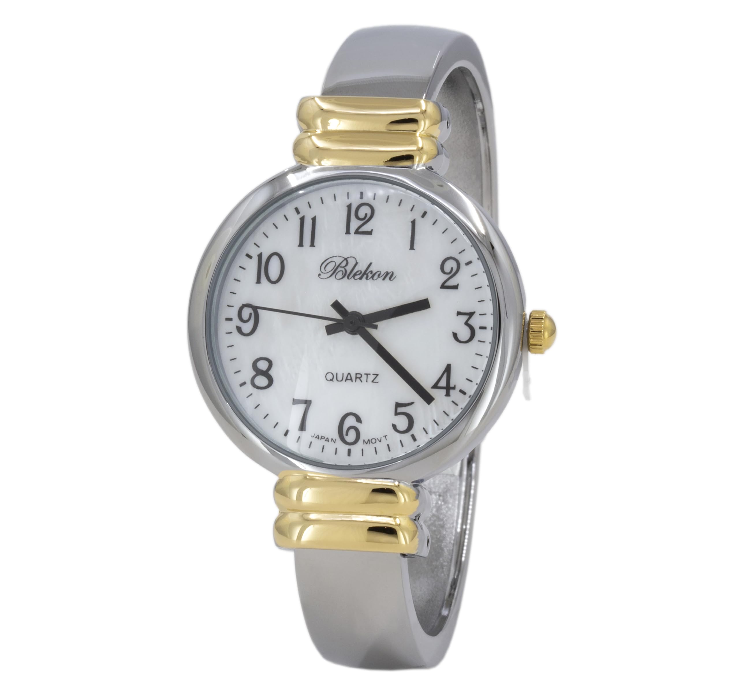 Blekon Original Mother of Pearl Cuff Bracelet Watch for Women with 31mm case Japanese Quartz Movement Metal hinged Bangle Style Cuff Wrist Watch for Ladies…