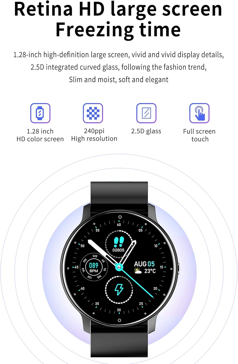 Fitness Watch Smart Watch Blood Pressure Heart Rate Monitor Stopwatch Pedometer Waterproof Fitness Tracker Multi-Sport Mode Sedentary Reminder Full Touch Color Screen Android Bluetooth Watches Black : Clothing, Shoes & Jewelry