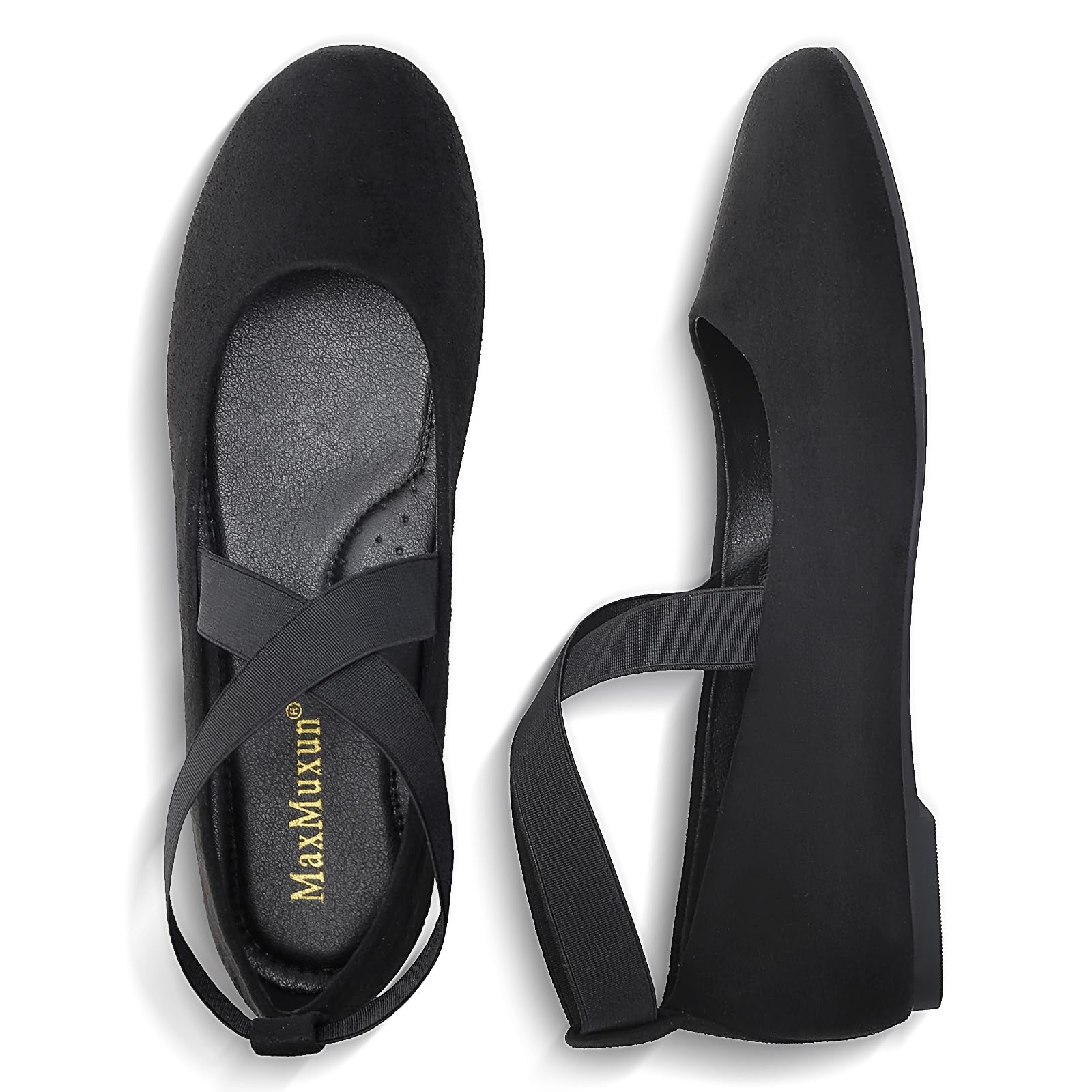 MaxMuxun Bailarinas clásicas para mujer elegantes zapatos planos para mujer con correa cruzada elástica cómoda zapatos de bailarina planos para mujer