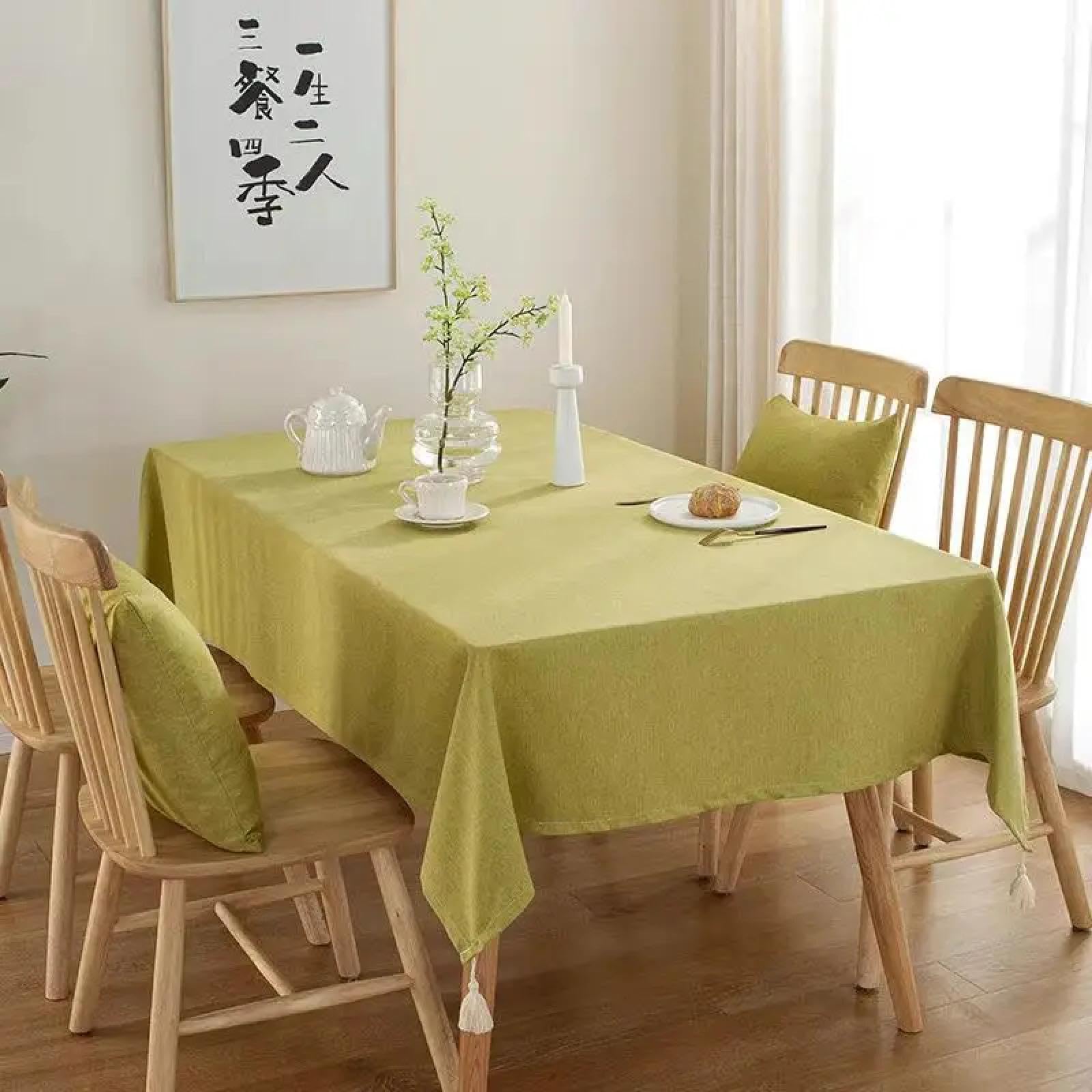 Nappe rectangulaire coton et lin 40x60 cm avec pompons pour petite table basse