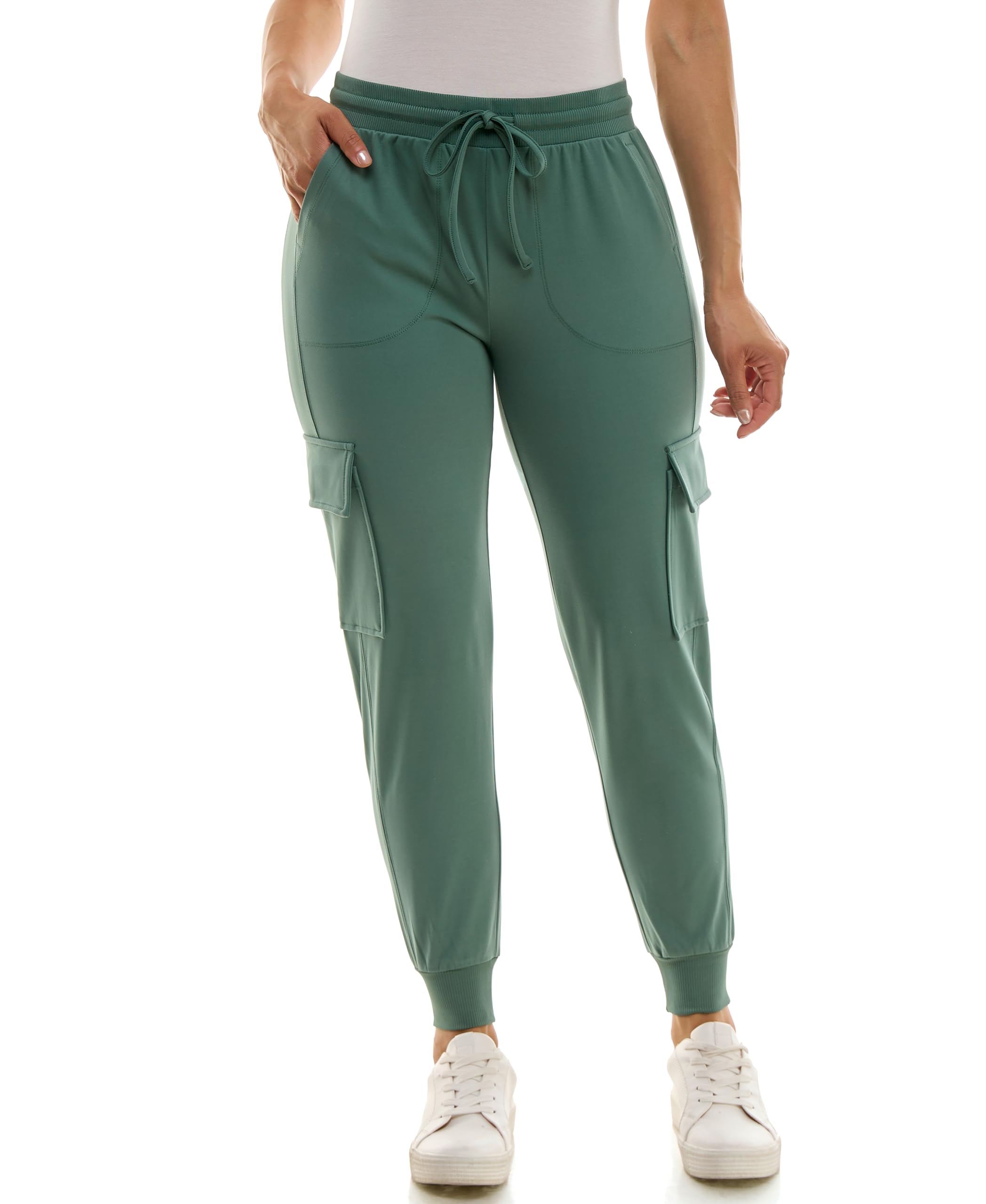 Zac & Rachel Women's Brushed Dty Cargo Jogger with Functional Pockets and Tie Waistband