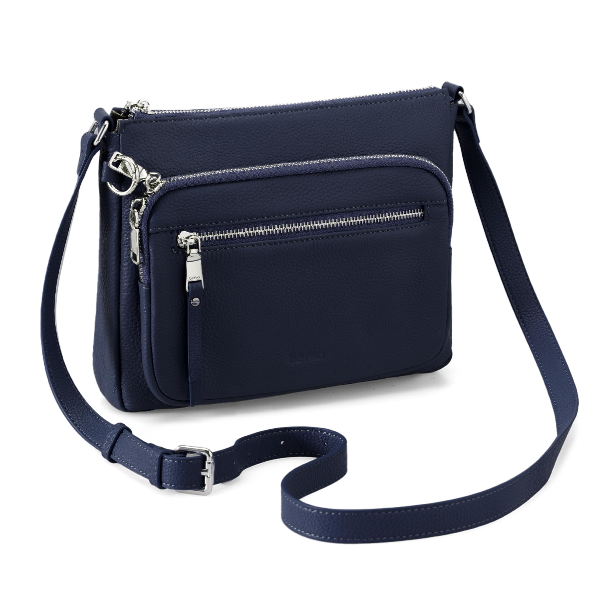 befen Borse a tracolla in vera pelle da donna di medie dimensioni con blocco RFID, borsa in pelle da donna con tasche multiple con cerniera