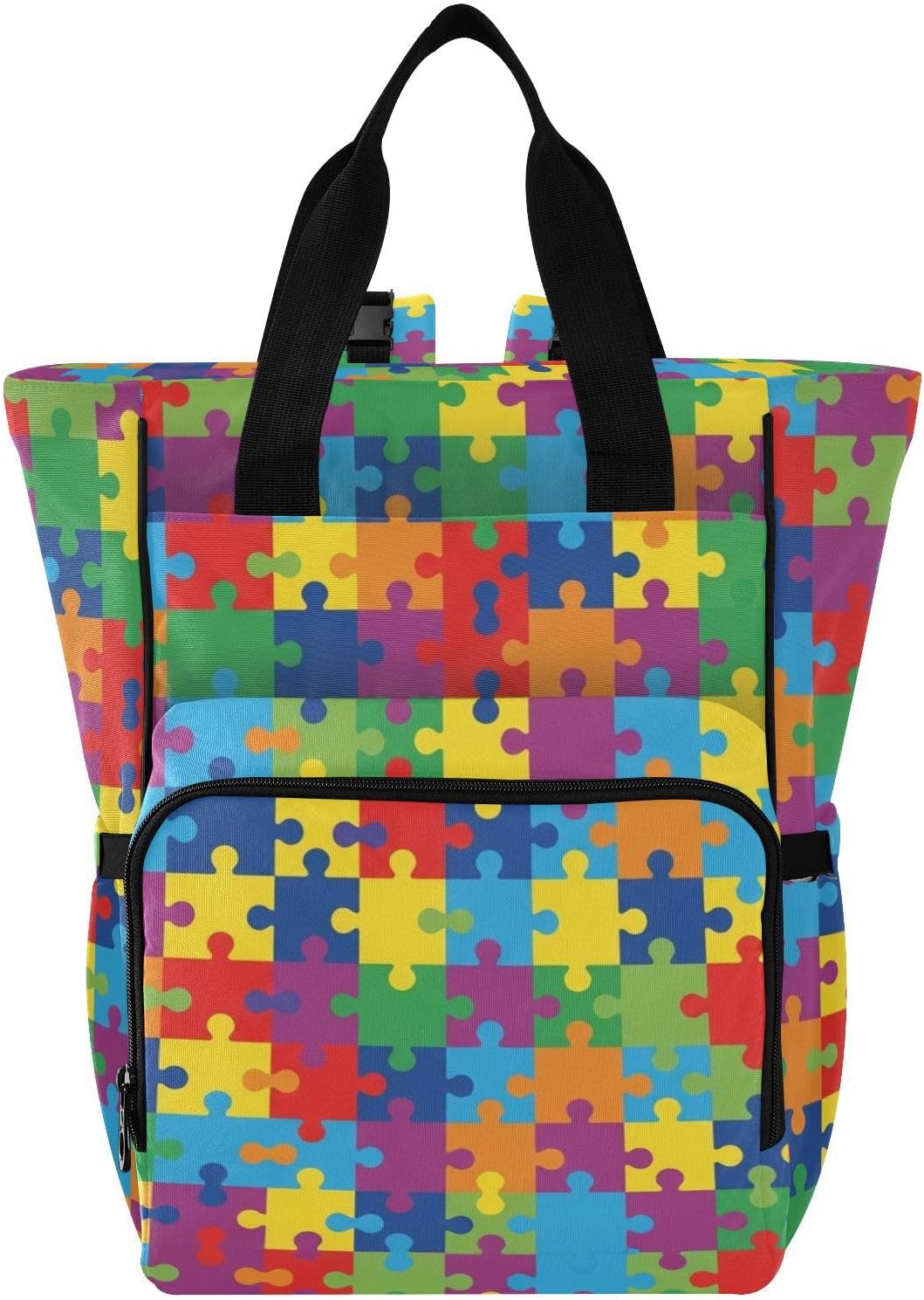Colorful Pieces Puzzle Print Diaper Bag Backpack for Baby Boys Girls Multifunction Baby Essentials Travel Tote with Stroller Straps & Bottle Storage Maternity Travel Bag for Baby Shower Gifts
