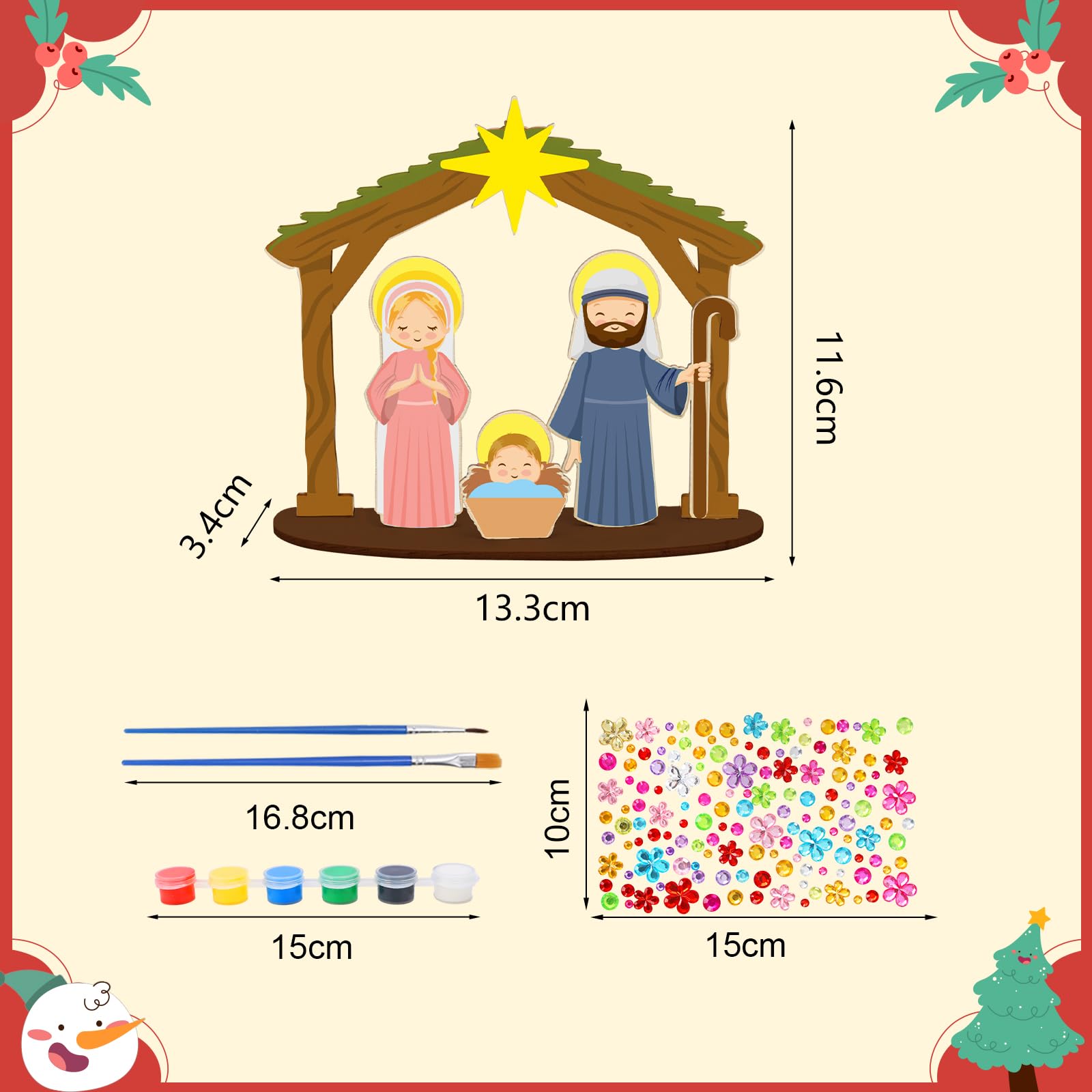 MONCAP 12pz Addobbi Natalizi Gesù Nascita Craft 13.3x3.4x11.6cm Nascita Ornamenti in LegnoDecorazione Natalizia Presepe NascitaDecorazioni Natale Legno-per Addobbi Natale Epifania