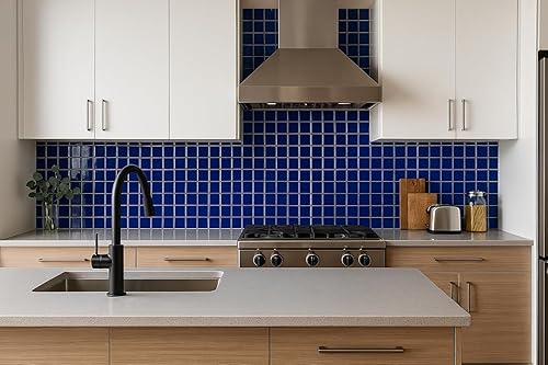 Miniatura 5 de Tenedos Azulejo de mosaico de porcelana con patrón cuadrado azul cobalto de alta calidad de 2 x 2 pulgadas (no se pega ni se pega) para cocina,