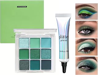 Paleta De Sombras De Ojos 9 Colores Mate Y Brillante, Impermeable, Sombra Mate Brillante, Sombra De Ojos Brillante Altamente Pigmentada, Paleta De Maquillaje Para Ojos Brillante (Verde, 1)
