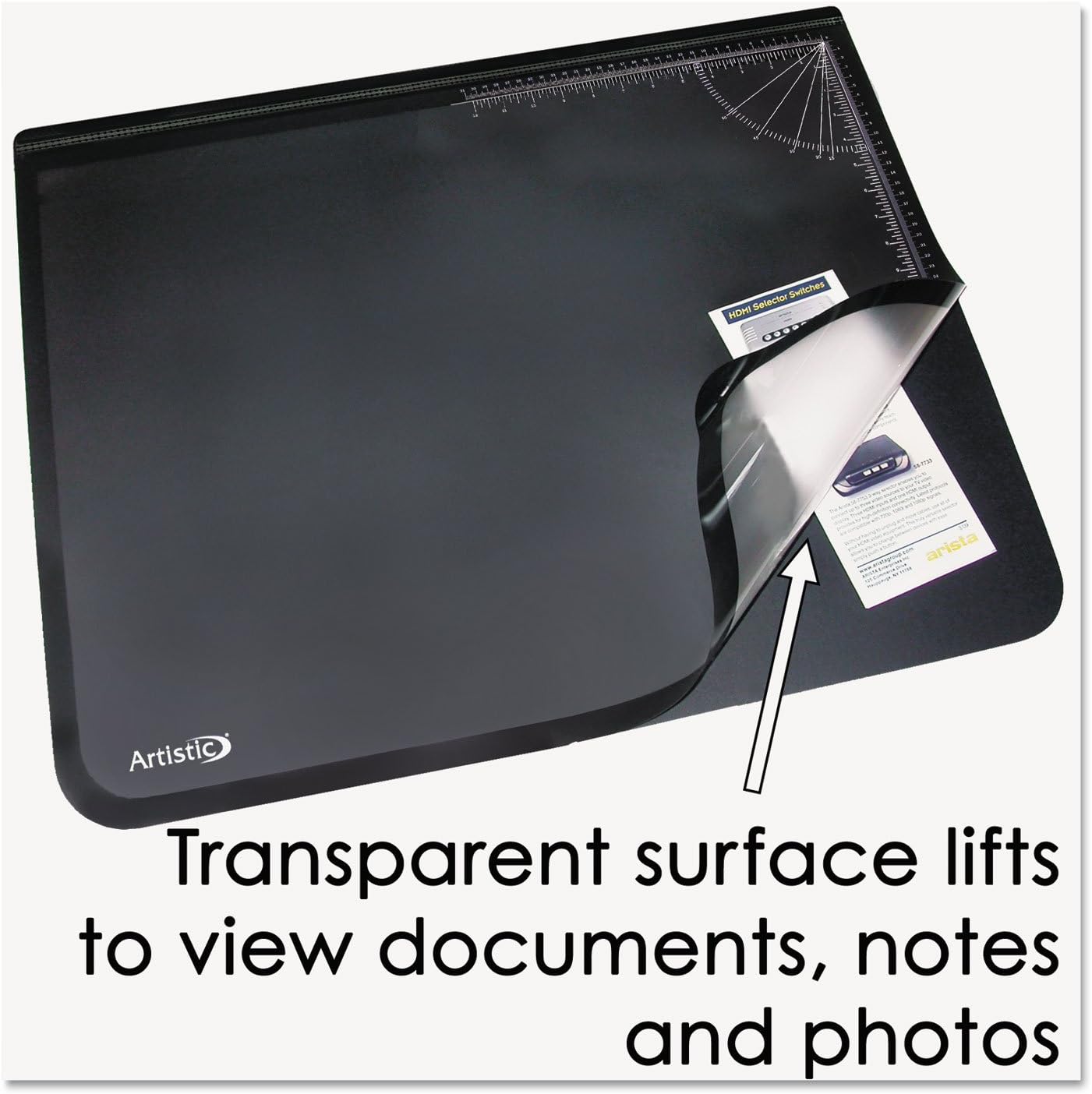 Artistic 41200 Office Products 20" x 31" Logo Pad Lift-top Desktop Organizer Desk Mat, Black/Clear