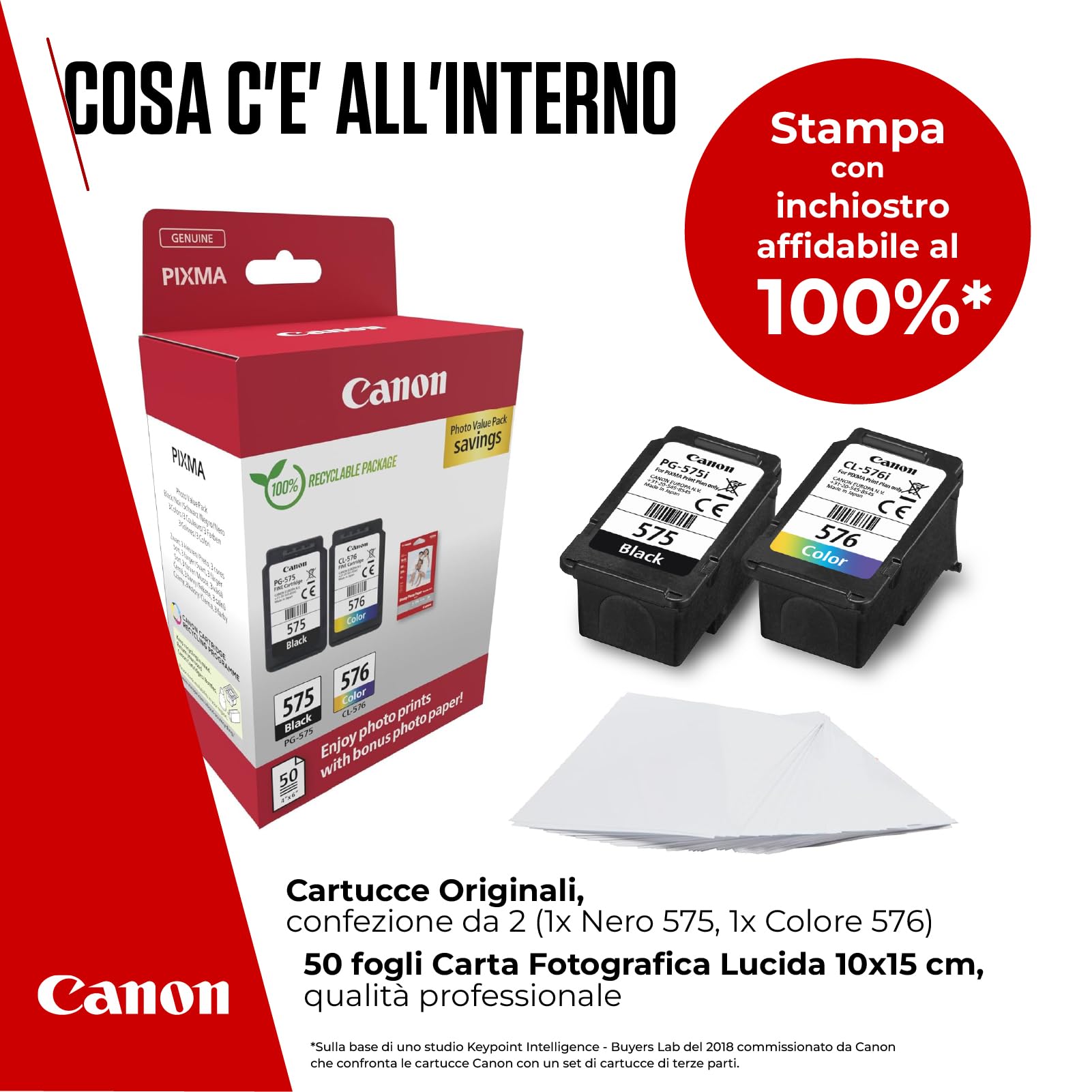 Pacco Combinato Canon: 5 Cartucce D'inchiostro Originali CLI-281 + Carta Fotografica 5x5