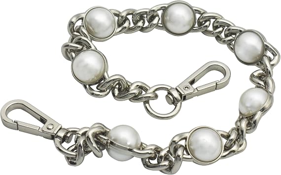 Bytiyar 14" Purse Chain Short Strap Extender Replacement Bag Attachment and Accessories,Silver Twist Chain with White Beads1Pcs