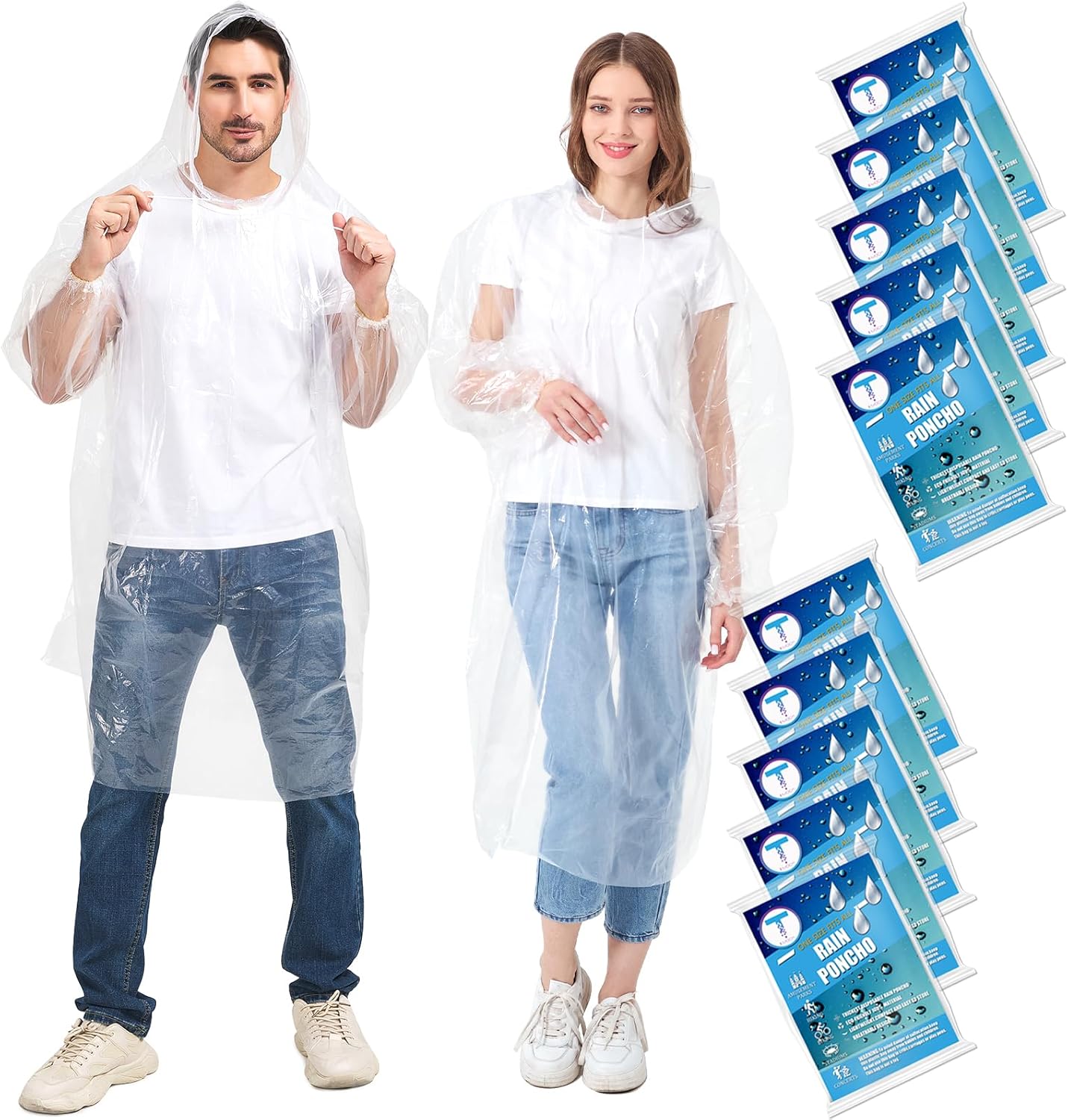 Disposable Rain Ponchos Family 6 Pack/Adults 4-10 Pack/Kids 6 Pack-50% Thicker with Sleeve
