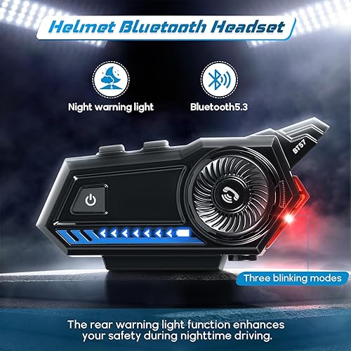 Miniatura 3 de Casco de motocicleta Bluetooth, Bluetooth 5.3 EDR inalámbrico para motocicleta, respuesta automática, auriculares de alta calidad de sonido (con luz